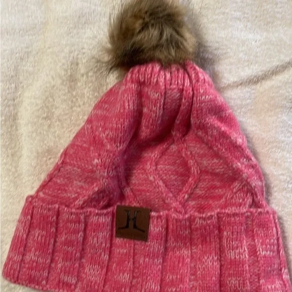 Pink Knit Hat and Mittens Set with Faux Fur Trim - Picture 2 of 6